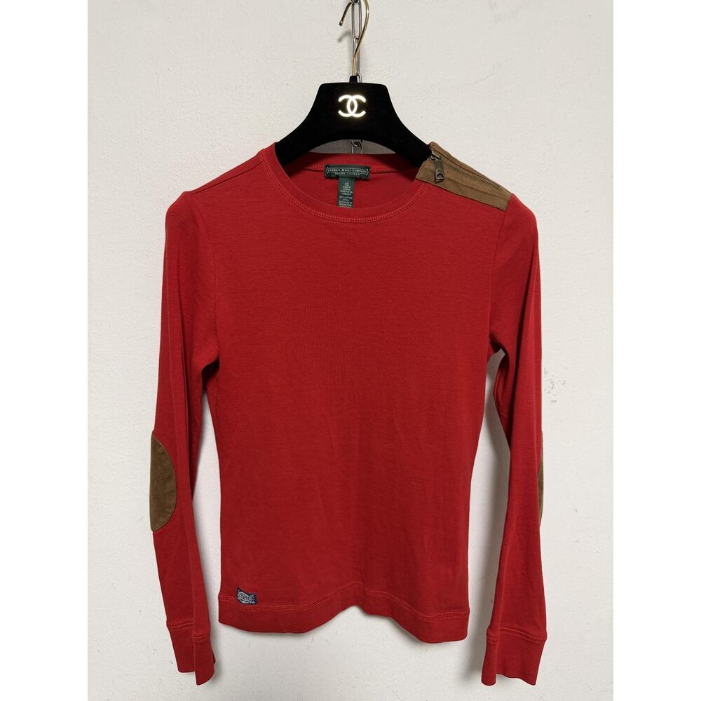 Lauren Jeans Company Shirt Womens XS Red Elbow Patch Long Sleeve Shoulder Zip